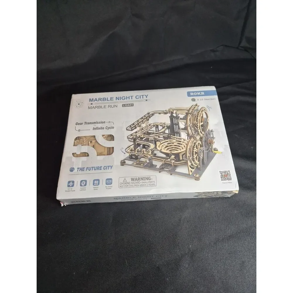 ROKR 3D-Marble Night City Marble Run LGA01 Gears/Steel Balls Wood Puzzle Sealed